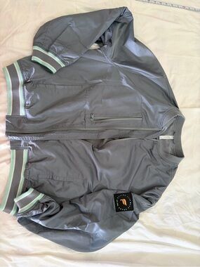 Fabletics Gray Bomber Jacket with Mint Trim